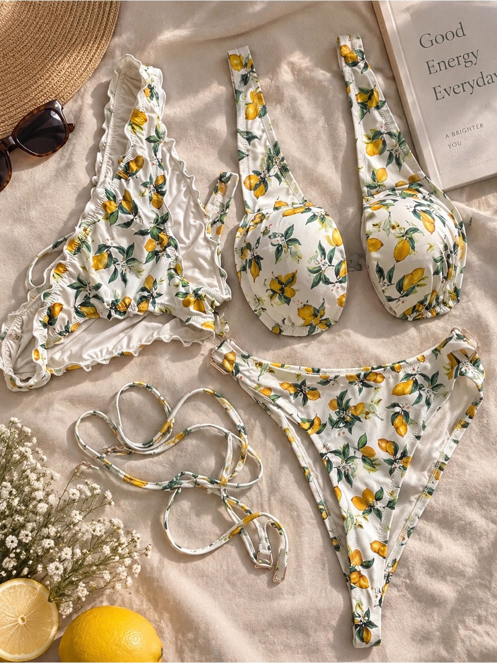 Victoria's Secret White Lemon-Print Bikini Set with Yellow Accents